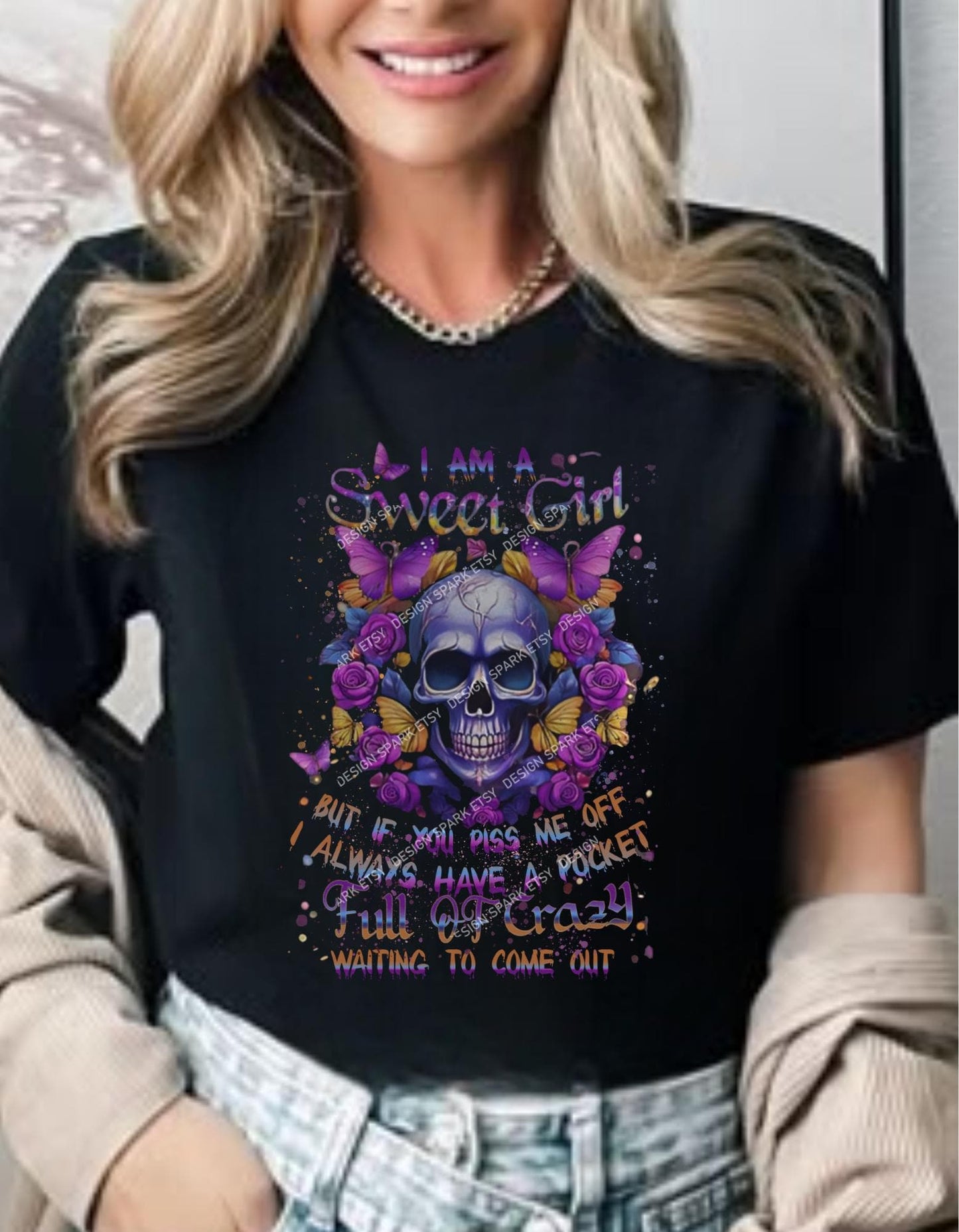 Sweet Girl Skull Png, Gothic Butterfly Skull, Floral Skull Png, Dark Aesthetic Women png, Crazy Girl Funny Quote, Rose png, Girl Skull png