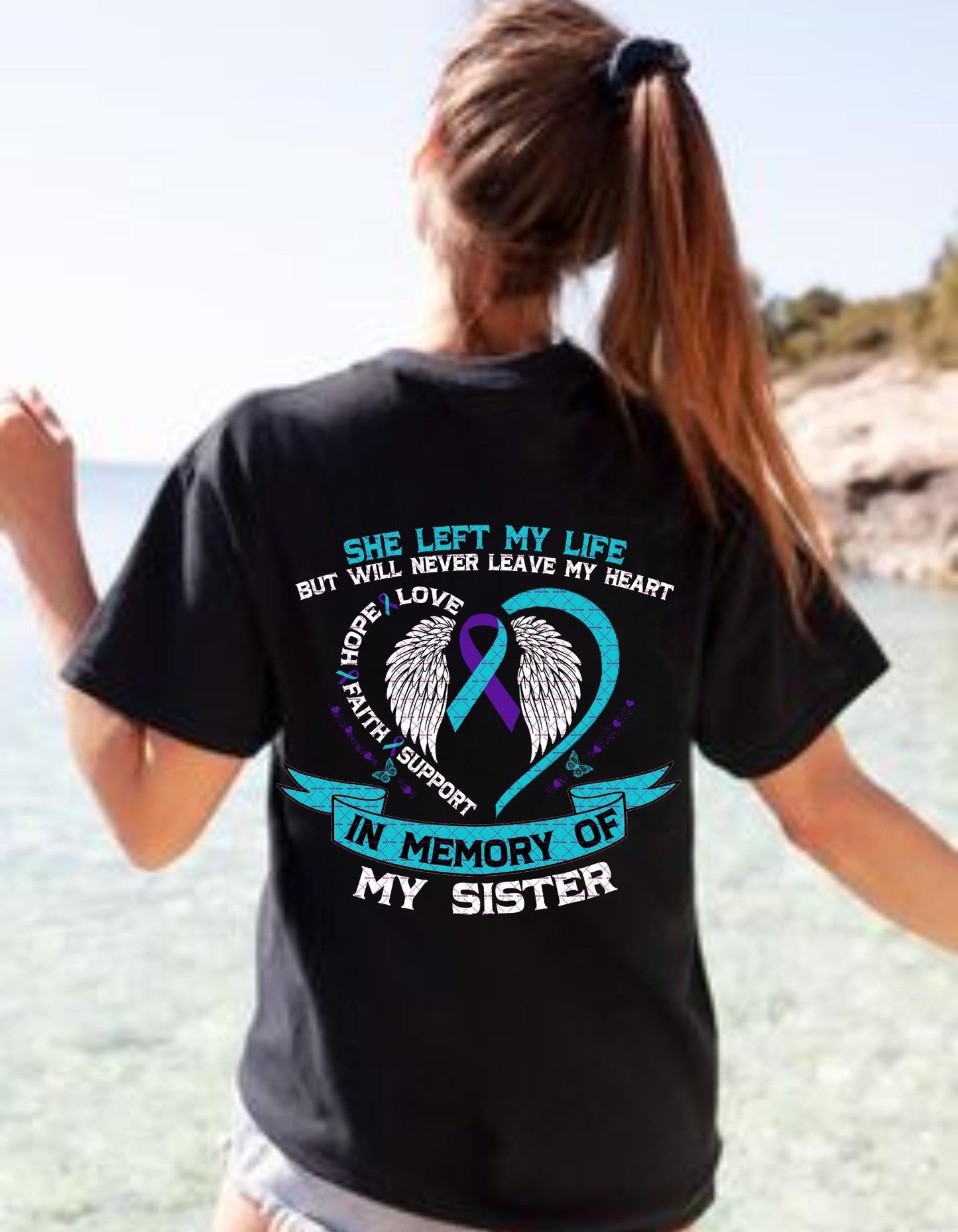 In Memory of My Sister, Teal Purple Ribbon Memorial Shirt, Faith Hope Support Wings Design, Memorial Png, Memorial gift, I missed you today
