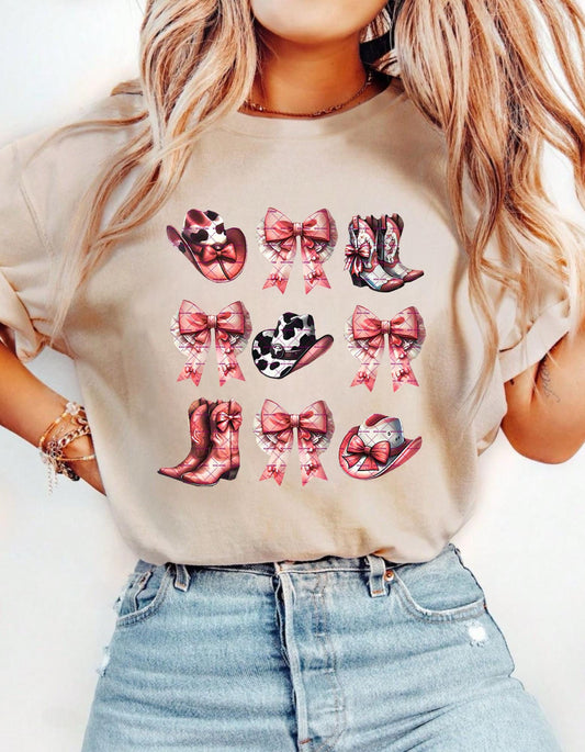 Western Cowgirl PNG, Pink Bow Cowgirl Hat Png, Country Boots Sublimation, Western Png Rodeo, Western Cowgirl shirt Clipart Png, Western Bow