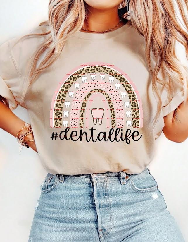 Dental Life Rainbow PNG, Leopard Print Tooth Sublimation Design, Dentist Hygienist Shirt PNG, Cute Tooth Rainbow Clipart for Dental Gifts