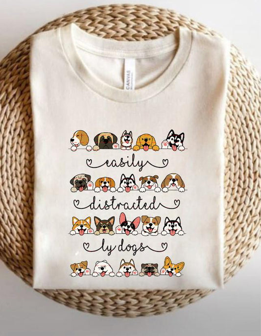 Cute Dog Lover Graphic Tee,Easily Distracted by Dogs Shirt design Png file, Funny Pet Owner Gift, Dog Breed Illustration T-Shirt idea