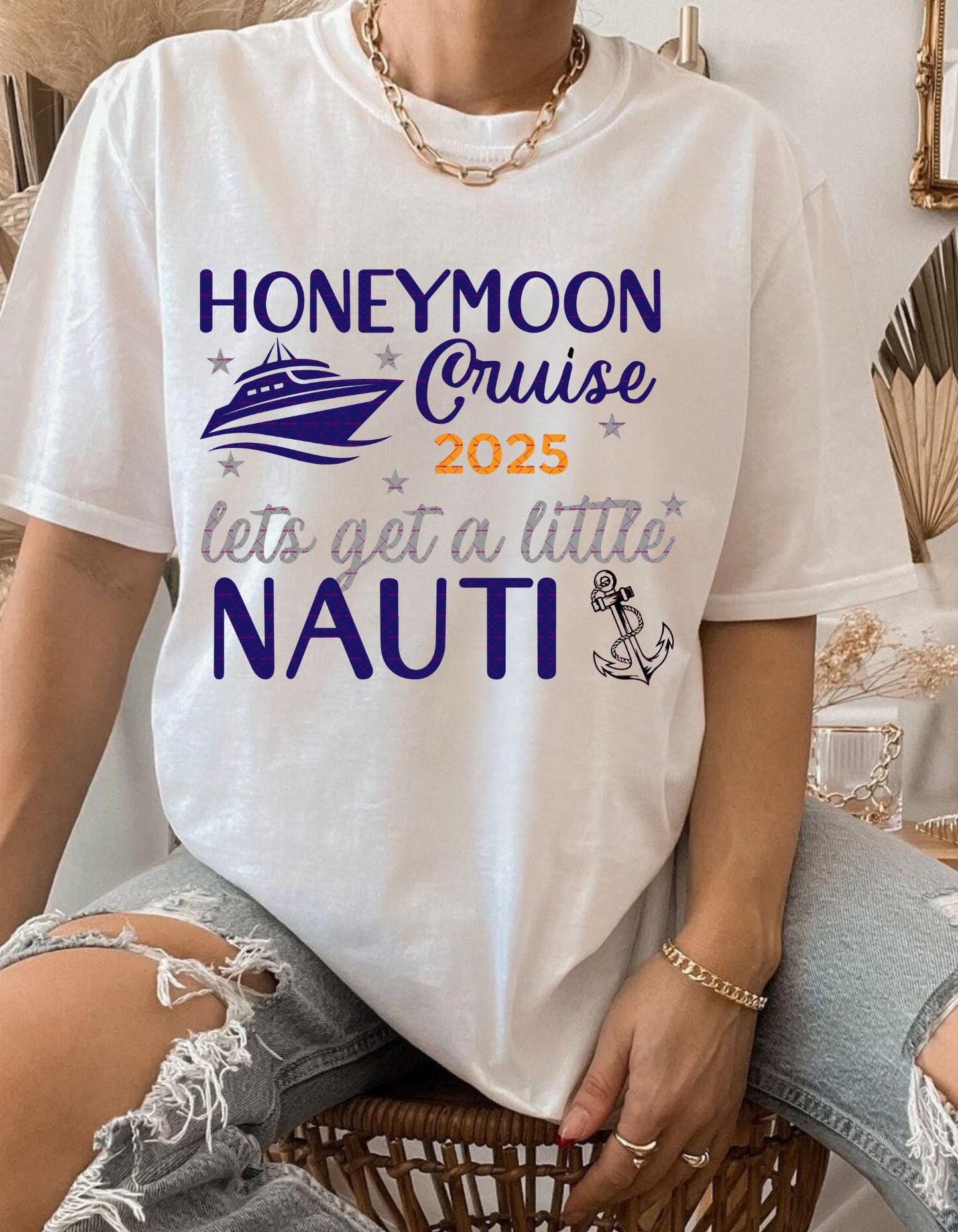 Honeymoon Cruise 2025 Svg, Let's Get a Little Nauti Png, Funny Nautical Couple Vacation, Newlywed Gift, Our First Cruise Party, 2025 Svg Png