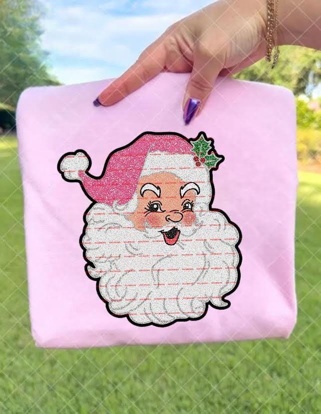 Retro Pink Santa Head Shirt, Glitter Christmas Santa Claus Tee, Cute Vintage Holiday Graphic, Xmas Party Outfit, Festive Women T-Shirt ideas