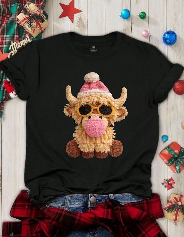 Cute Highland Cow Christmas PNG, Santa Hat Cow Clipart, Retro Farm Animal Sublimation, Holiday Cow Design for Shirt Mug Printing, Cute Pngs