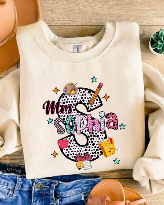 Custom Name Teacher PNG, Personalized Shirt Design, Leopard Initial Letter, Cute Teacher Gift Digital File, Personalized design, Digital Png