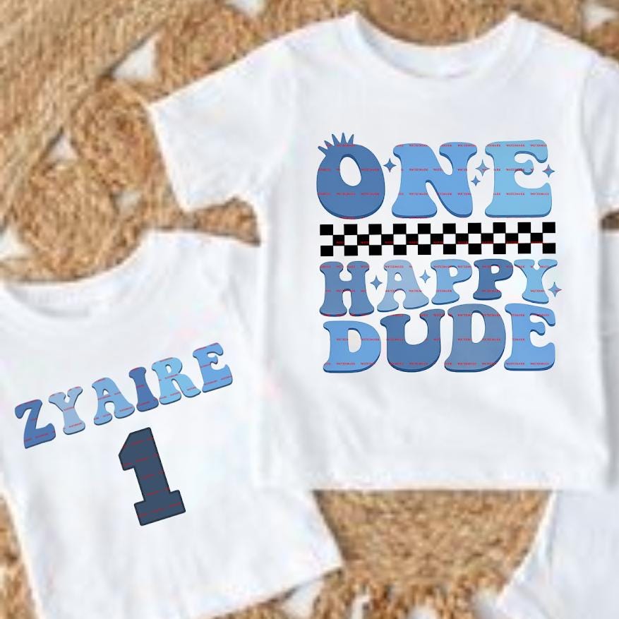 One Happy Dude Birthday Shirt Png design, Personalized Name Custom Kids Birthday Tee Boy Birthday Outfit Party Gift, Kids party