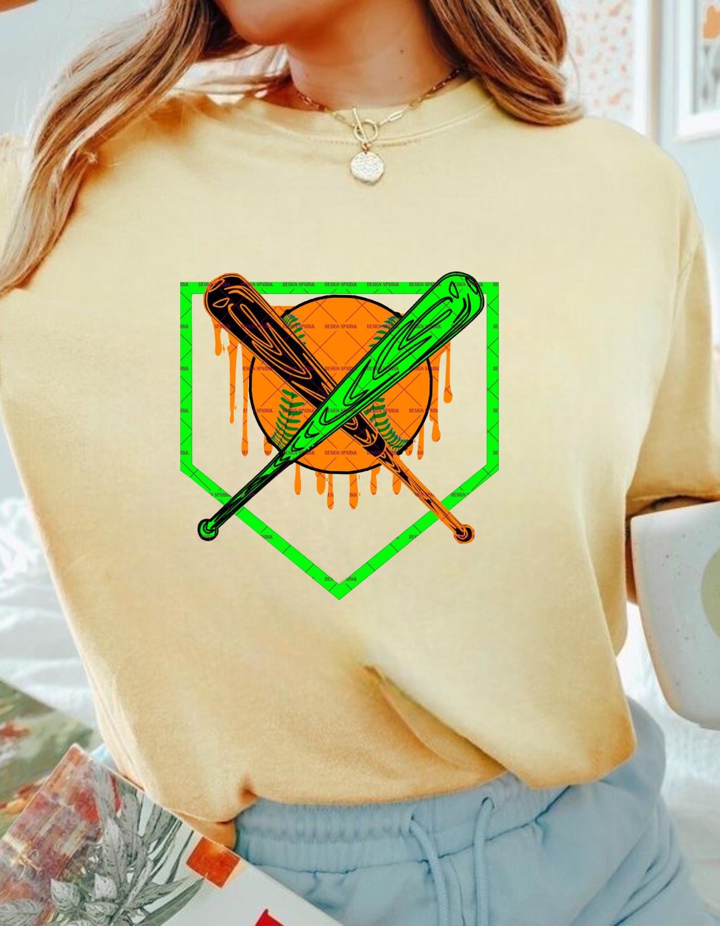 Dripping Baseball Art,Cool Baseball Player Tee design,Neon Baseball Png, Retro Baseball Bat Design Softball Sports Fan Gift for her, Champ