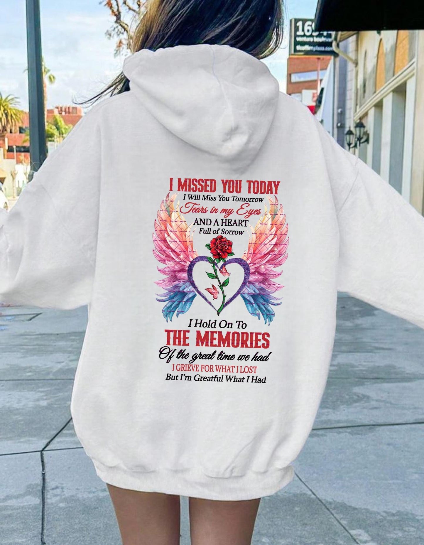 Sympathy Gift for Loss and Remembrance In loving memory, Memorial Tribute T Shirt Png, I Missed You Today, Angel Wings and Rose Heart Design