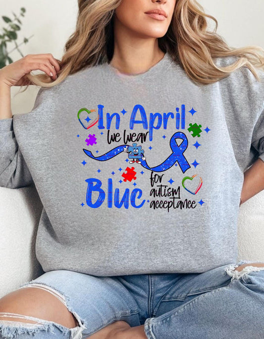 Autism Awareness PNG, In April We Wear Blue Sublimation, Autism Awareness, Autism Puzzle Png, Autism mom shirt, Heart school Png