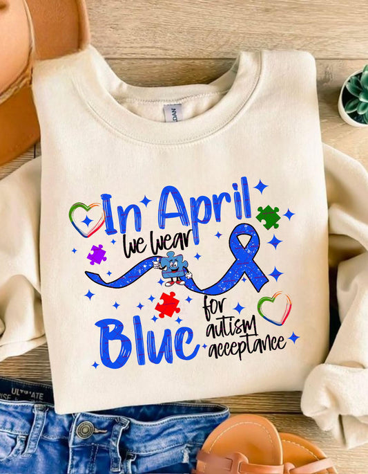 Autism Awareness PNG, In April We Wear Blue Sublimation, Autism Awareness, Autism Puzzle Png, Autism mom shirt, Heart school Png