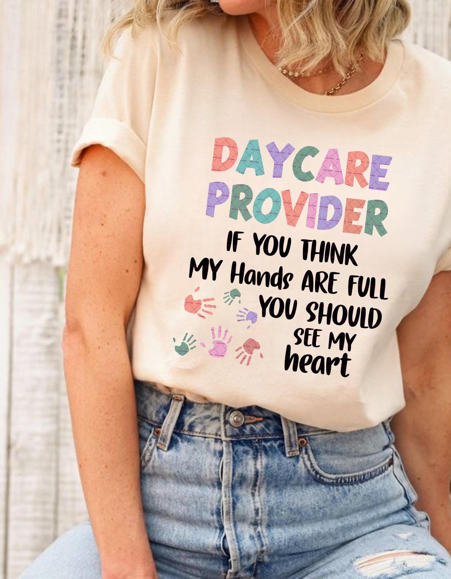 Daycare Provider SVG PNG, Preschool Teacher Shirt Design, Cute Handprint Daycare Worker, Childcare Staff Sublimation File, Teacher life Png