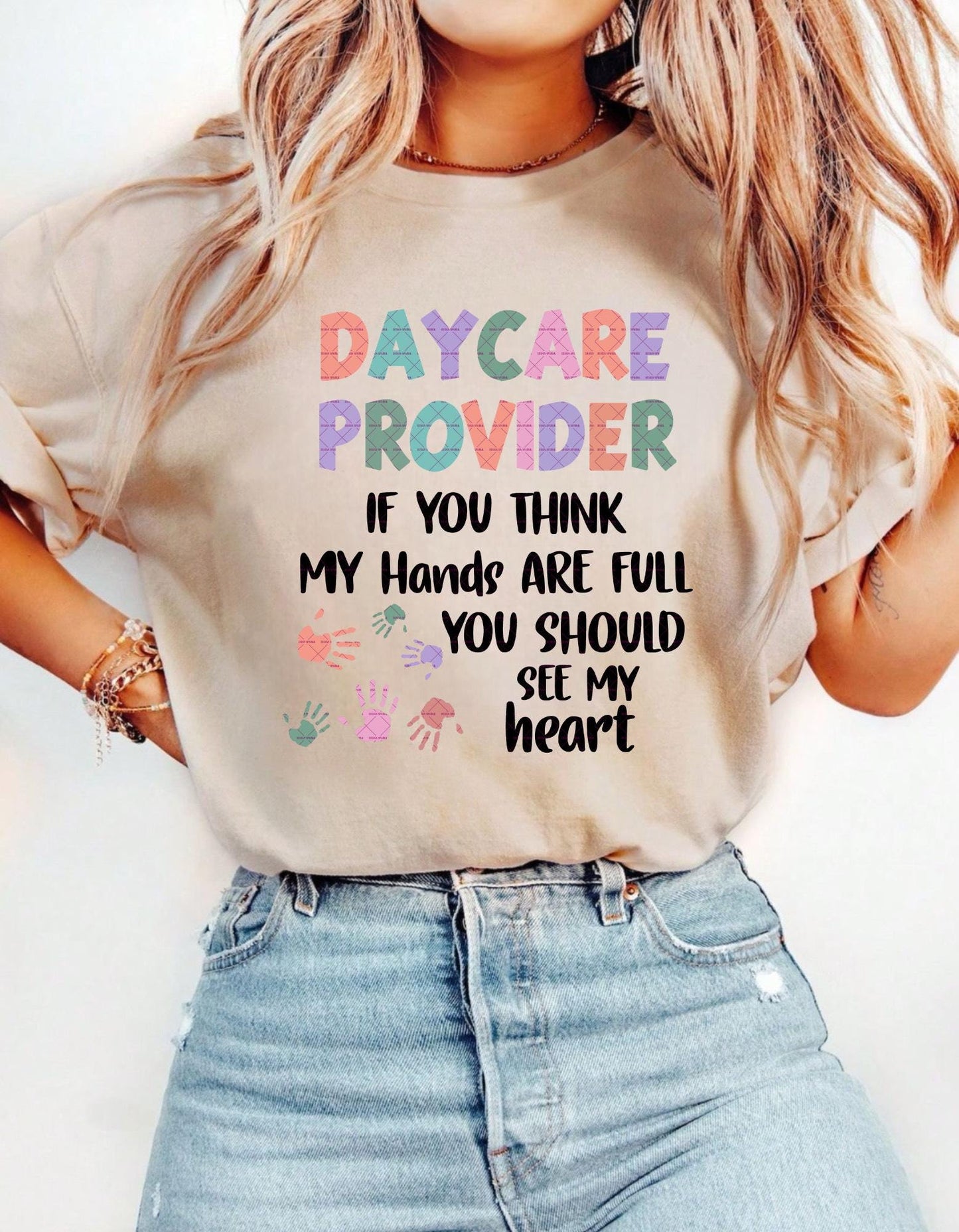 Daycare Provider SVG PNG, Preschool Teacher Shirt Design, Cute Handprint Daycare Worker, Childcare Staff Sublimation File, Teacher life Png