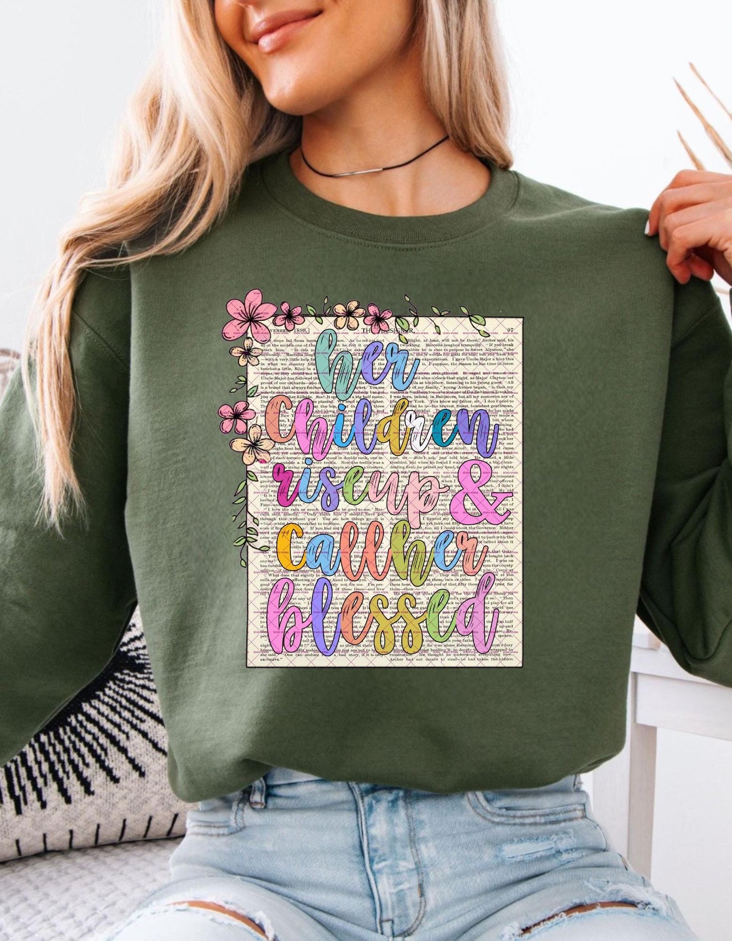 Christian Mom Bible Verse SVG, Her Children Rise Up And Call Her Blessed PNG, Mother's Day Png Floral