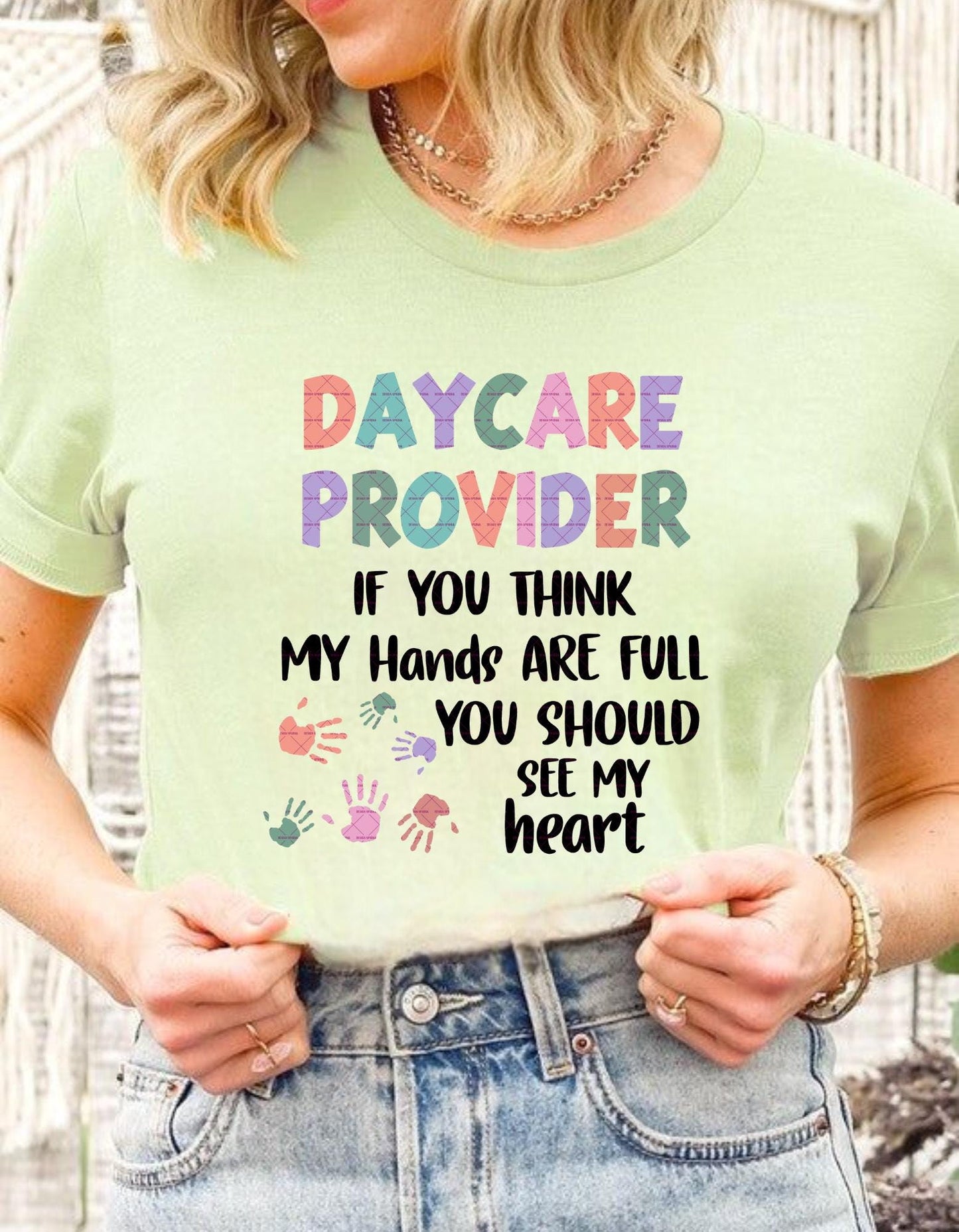 Daycare Provider SVG PNG, Preschool Teacher Shirt Design, Cute Handprint Daycare Worker, Childcare Staff Sublimation File, Teacher life Png