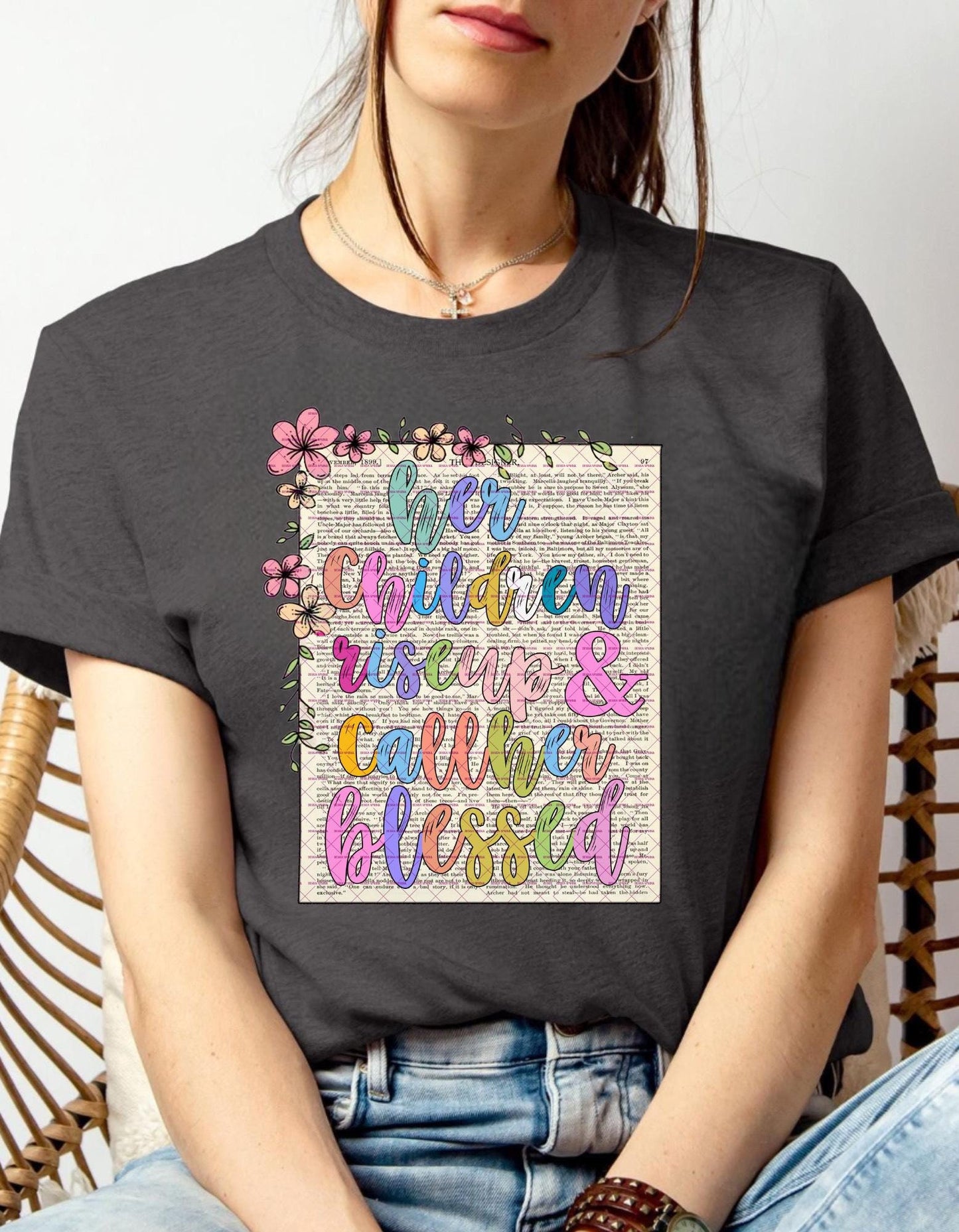 Christian Mom Bible Verse SVG, Her Children Rise Up And Call Her Blessed PNG, Mother's Day Png Floral