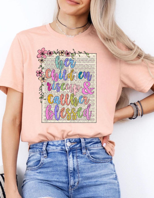 Christian Mom Bible Verse SVG, Her Children Rise Up And Call Her Blessed PNG, Mother's Day Png Floral