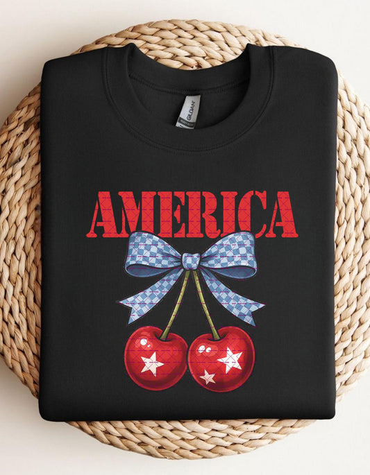 4th of July Cherry Png,Patriotic USA Graphic, America T-Shirt design, Cute Red Bow Png, Independence Day