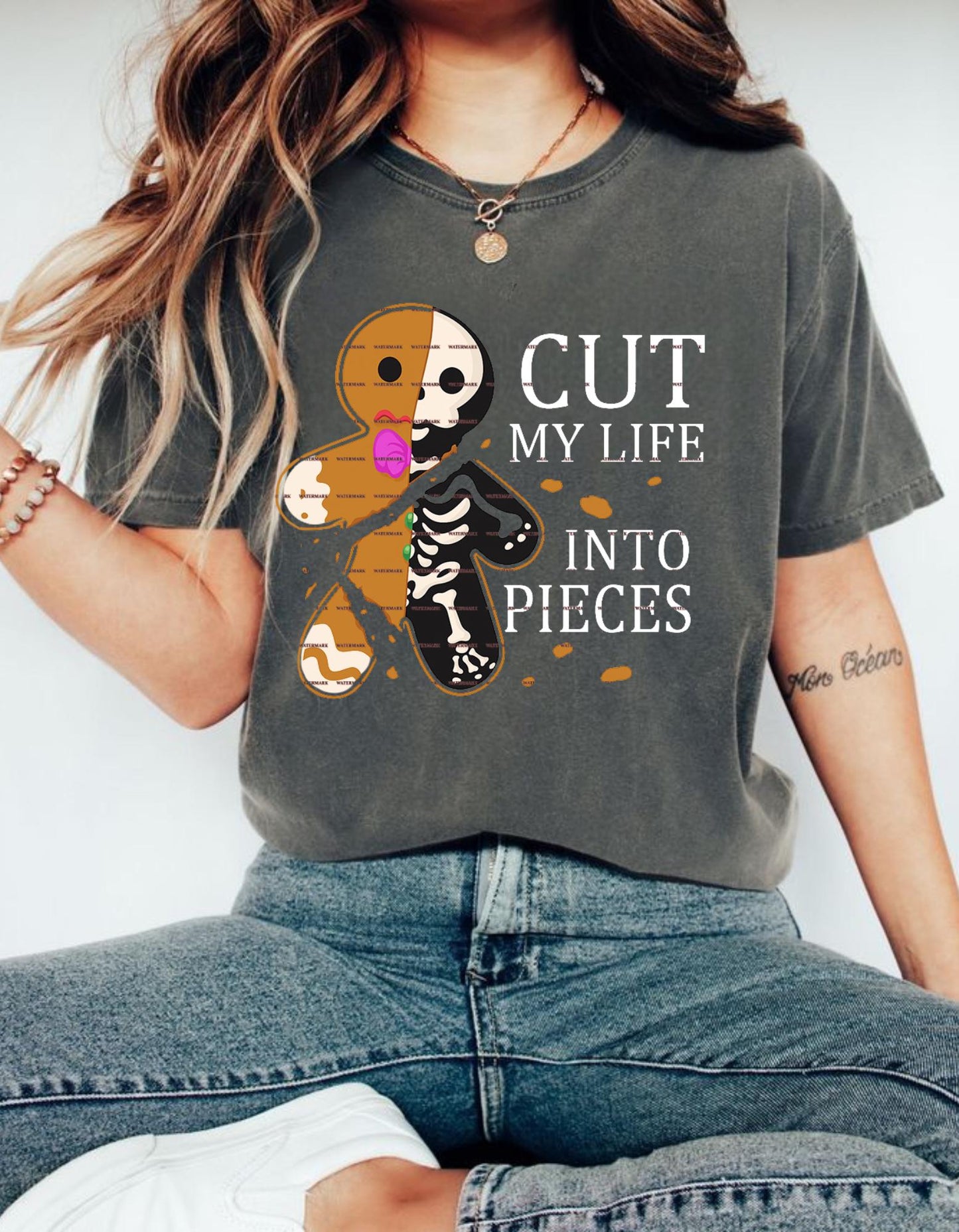 Cut My Life Into Pieces Gingerbread Man PNG, Funny Christmas Skeleton Cookie, Dark Humor Xmas Shirt Design, Sarcastic quote shirt, Girls Png