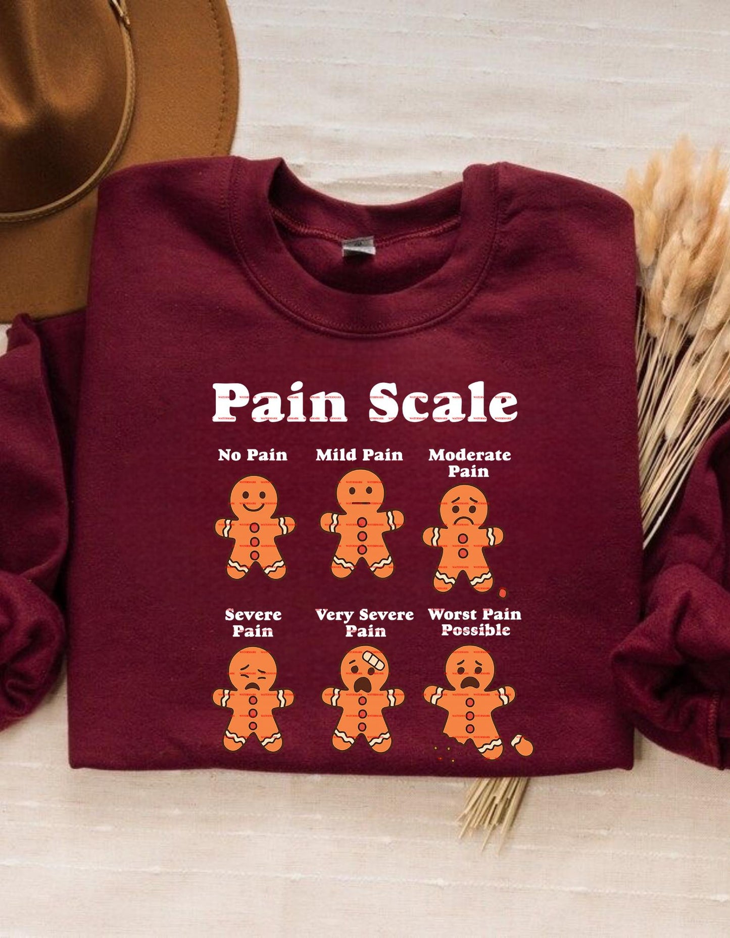 Funny Gingerbread Man Pain Scale Shirt design, Holiday Injury Humor Tee, Christmas Baking Pun Sweatshirt, Festive Cookie Lover Gift Idea
