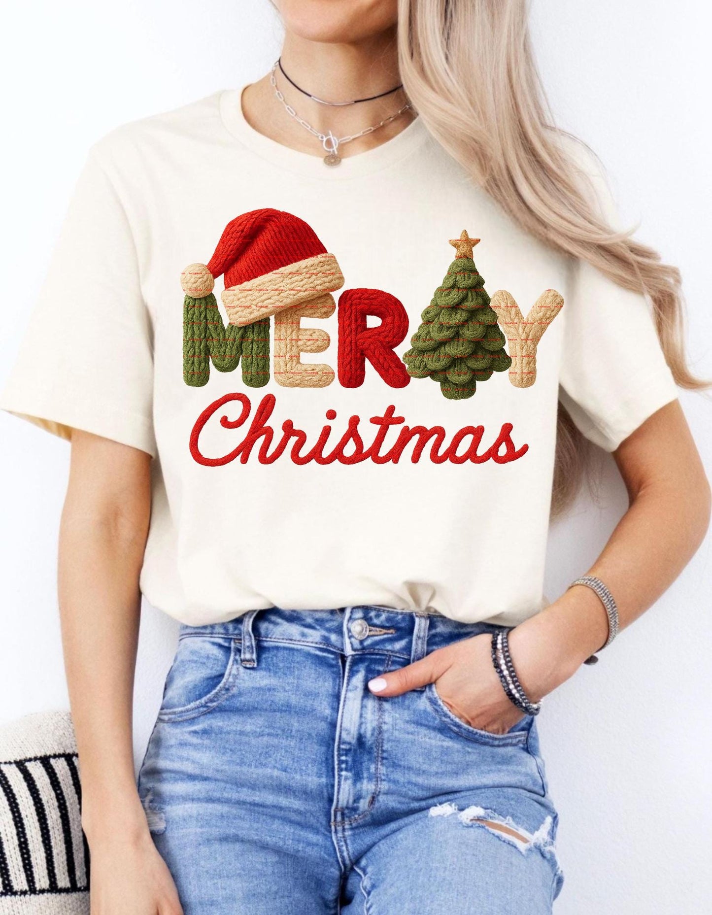 Merry Christmas Embroidery Design, Knitted Letters Embroidery, Santa Hat & Tree Embroidery, Xmas Holiday Machine Embroidery File, Santa png