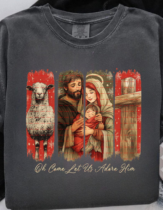 Jesus Png, Come Let Us Adore Him Design,Nativity Scene PNG, Holy Png Family Clipart, Christian Sweatshirt Sublimation,Faith based Png