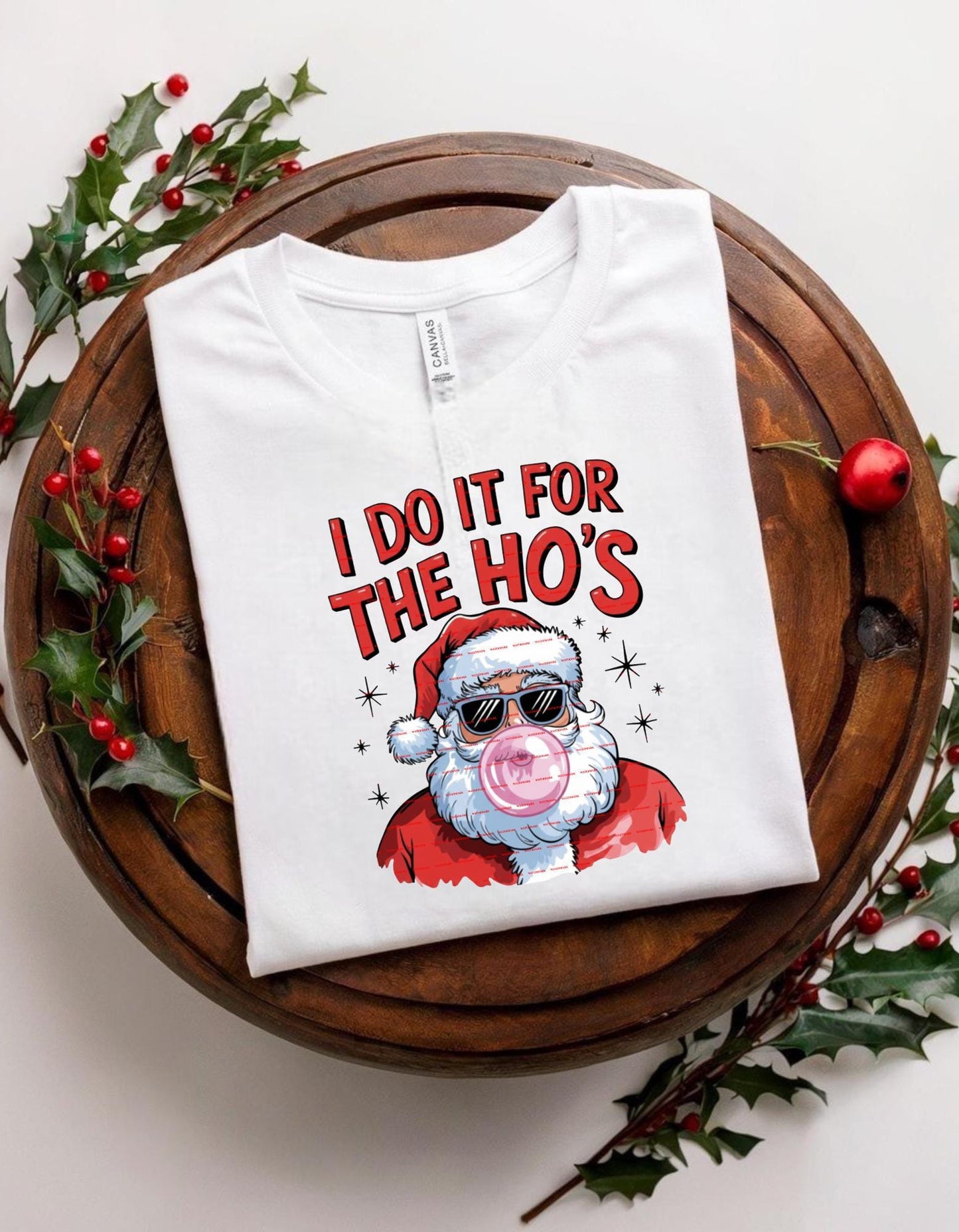 Funny Cool Santa Christmas Shirt design, I Do It For The Ho’s Bubblegum Santa Tee Png, Retro Santa Humor Holiday Gift, Adult Png file