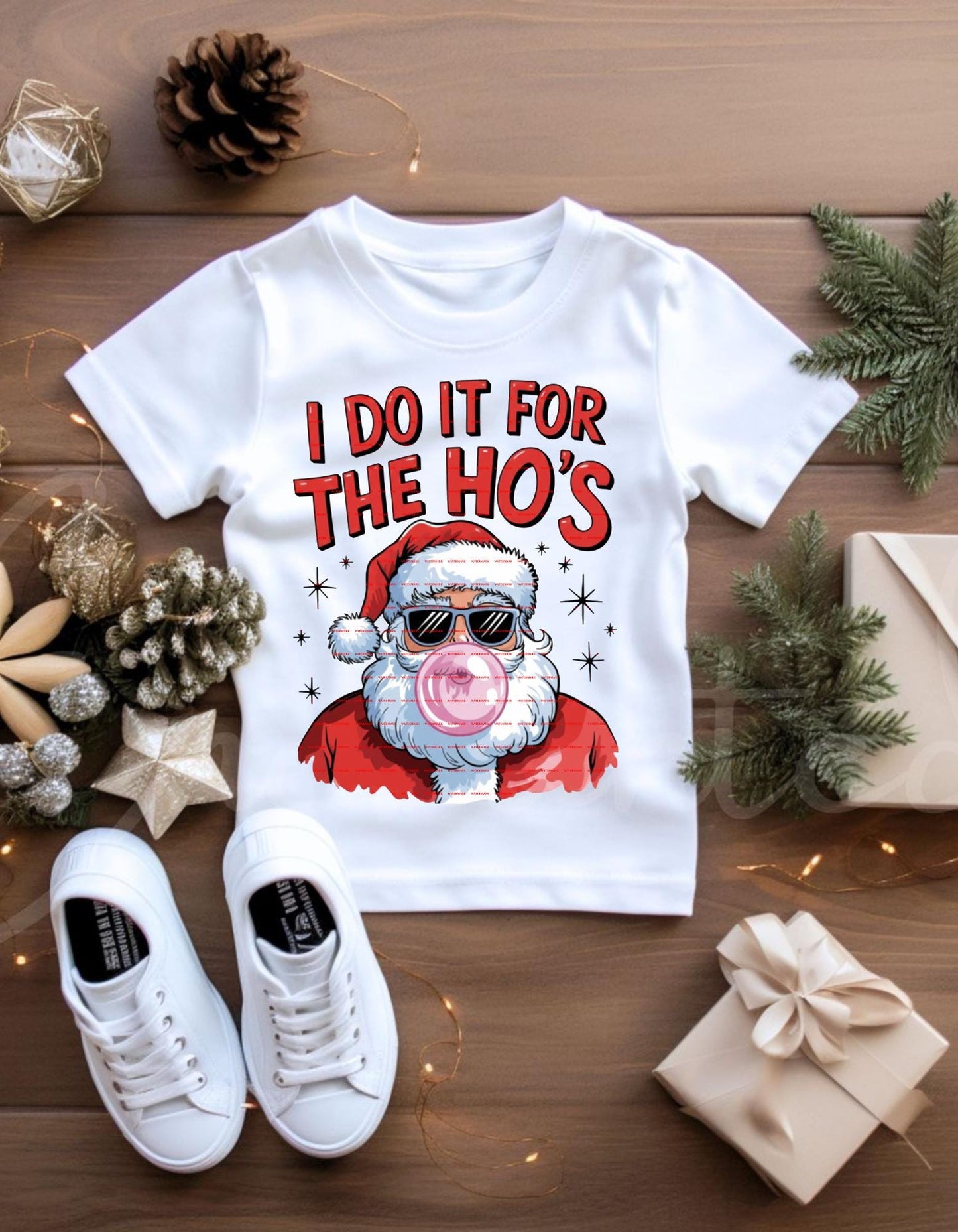 Funny Cool Santa Christmas Shirt design, I Do It For The Ho’s Bubblegum Santa Tee Png, Retro Santa Humor Holiday Gift, Adult Png file