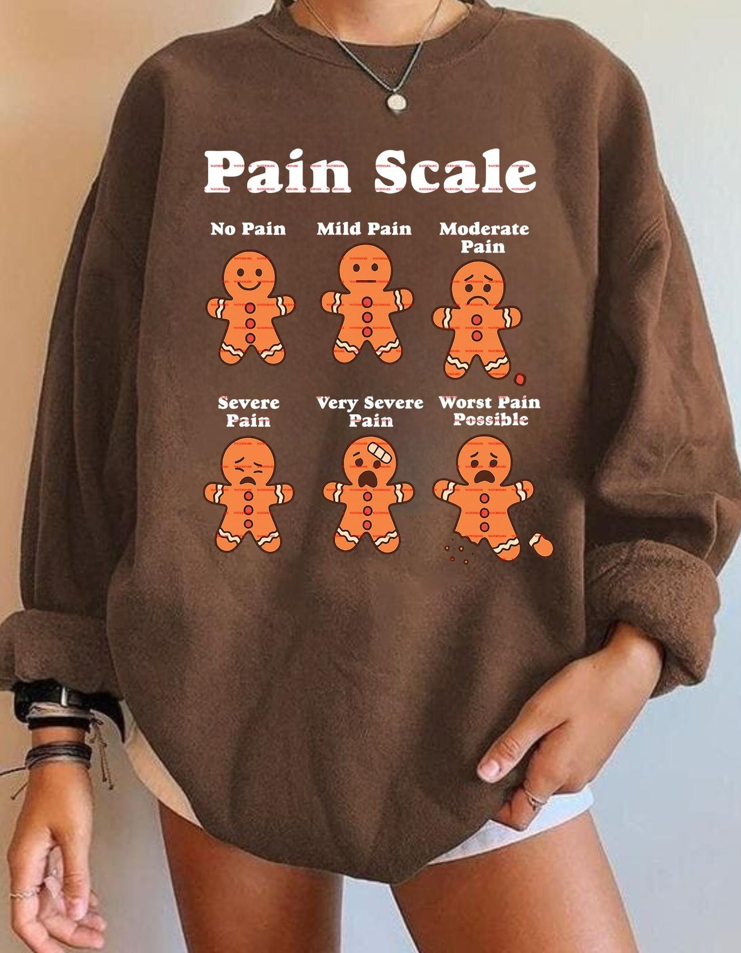 Funny Gingerbread Man Pain Scale Shirt design, Holiday Injury Humor Tee, Christmas Baking Pun Sweatshirt, Festive Cookie Lover Gift Idea
