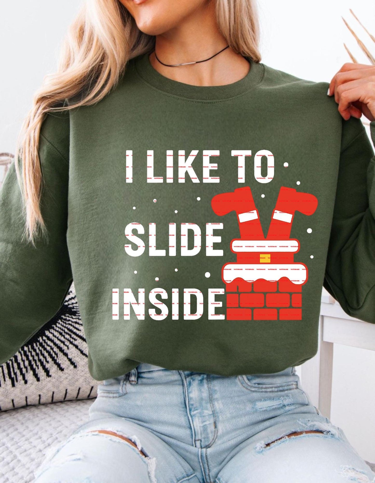 Funny Santa Chimney Shirt Design I Like to Slide Inside Christmas Humor Tee Naughty Santa Printable Digital File Santa Stuck in Chimney PNG
