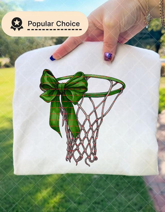 Basketball Hoop Png, Aesthetic Bow Basketball Net Design, Basketball Player Gift, Coach Gift, Sports Shirt PNG, Holiday Basketball design