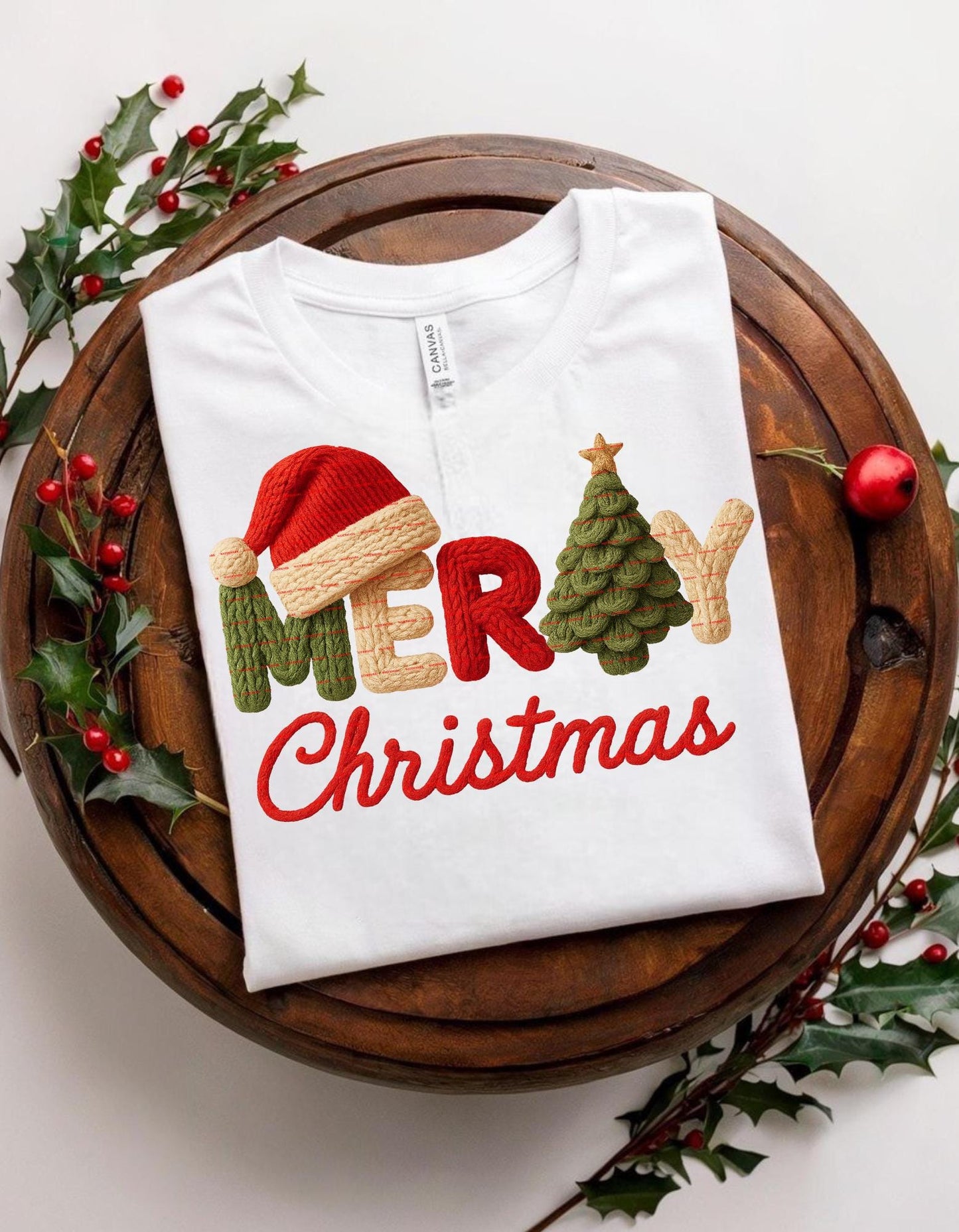 Merry Christmas Embroidery Design, Knitted Letters Embroidery, Santa Hat & Tree Embroidery, Xmas Holiday Machine Embroidery File, Santa png