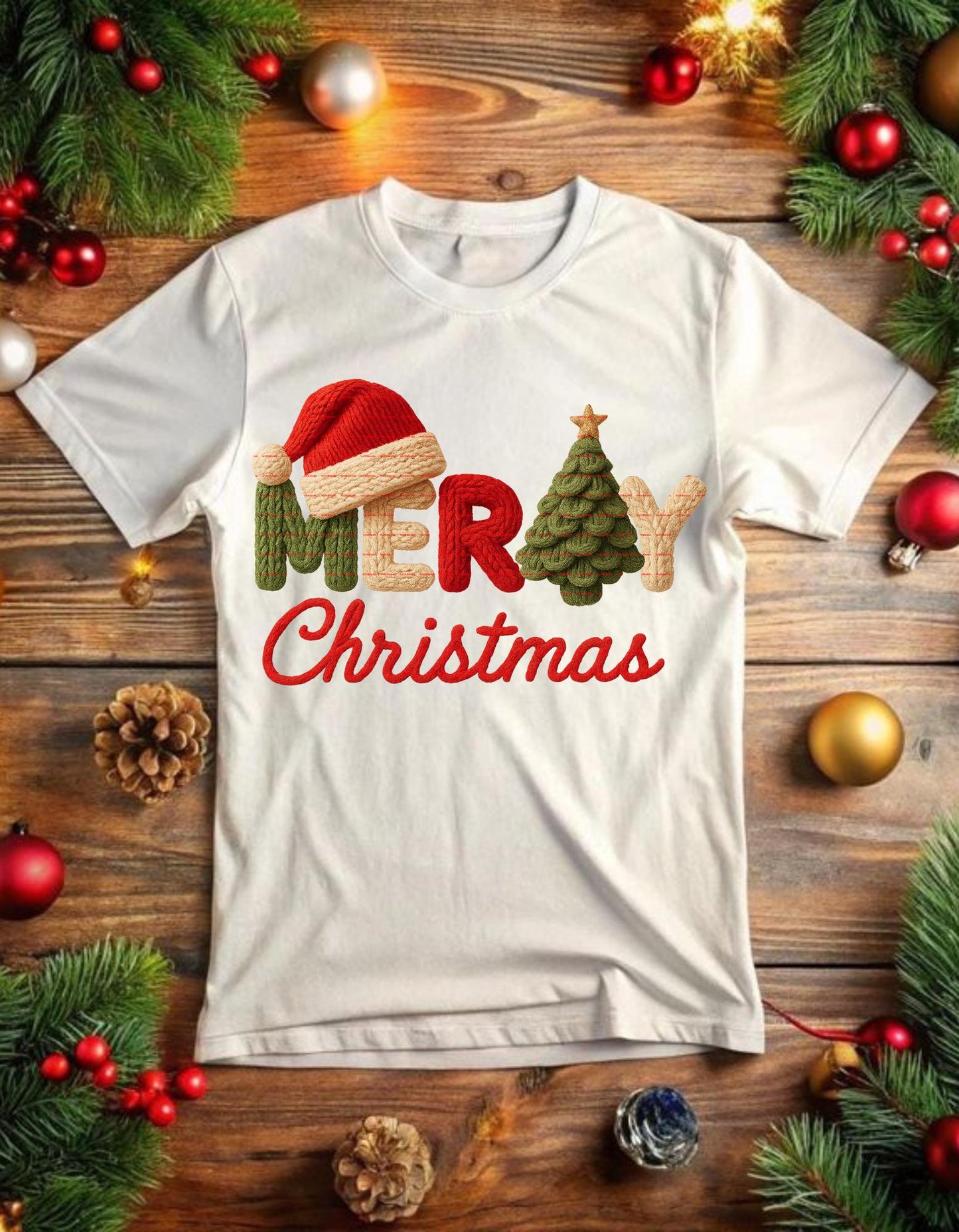 Merry Christmas Embroidery Design, Knitted Letters Embroidery, Santa Hat & Tree Embroidery, Xmas Holiday Machine Embroidery File, Santa png