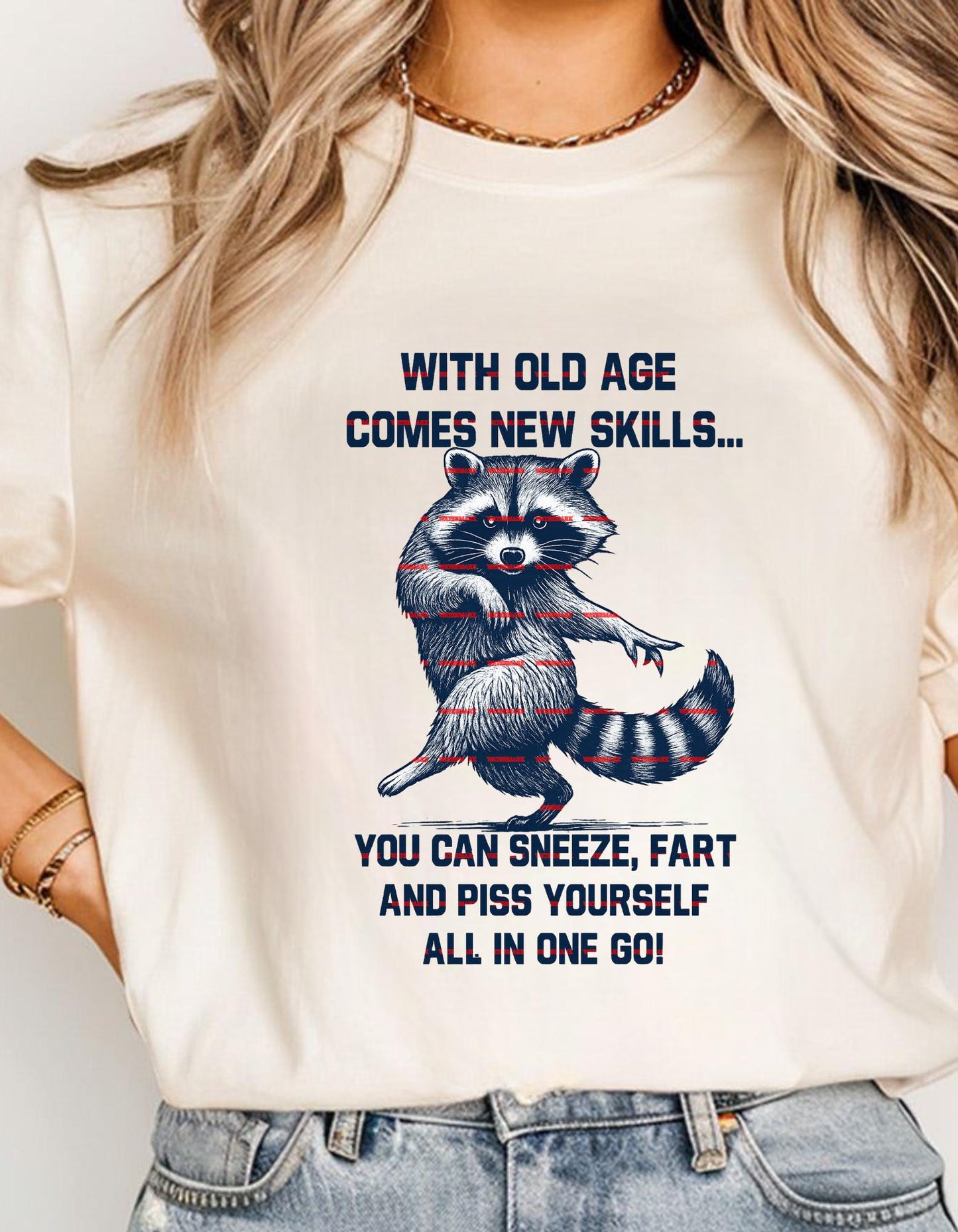 Funny Raccoon Old Age Quote PNG, Adult Humor Mug Design, With Old Age Comes New Skill Png, Sarcastic Sneeze Fart Joke Sublimation, Girls png