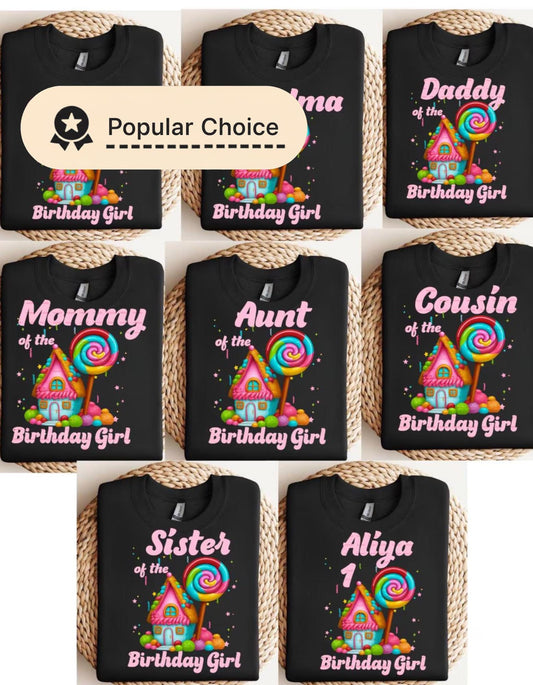 Birthday Family Shirts Candy House Matching Outfits Png, Grandma Aunt Sister Mommy Daddy Godmom Cousin Birthday Girl Party T-Shirt ideas PNG