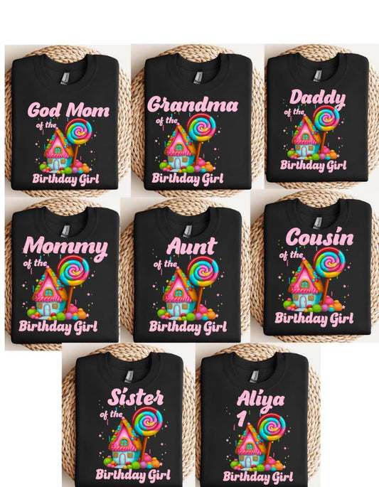 Birthday Family Shirts Candy House Matching Outfits Png, Grandma Aunt Sister Mommy Daddy Godmom Cousin Birthday Girl Party T-Shirt ideas PNG