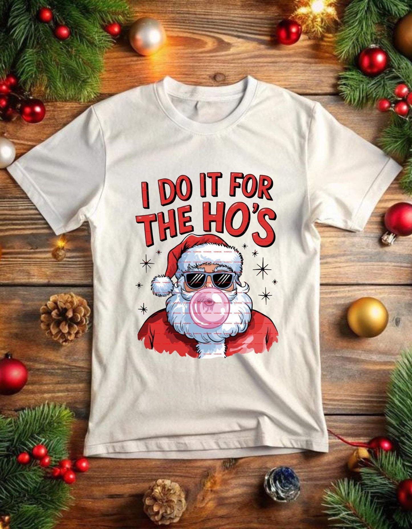 Funny Cool Santa Christmas Shirt design, I Do It For The Ho’s Bubblegum Santa Tee Png, Retro Santa Humor Holiday Gift, Adult Png file