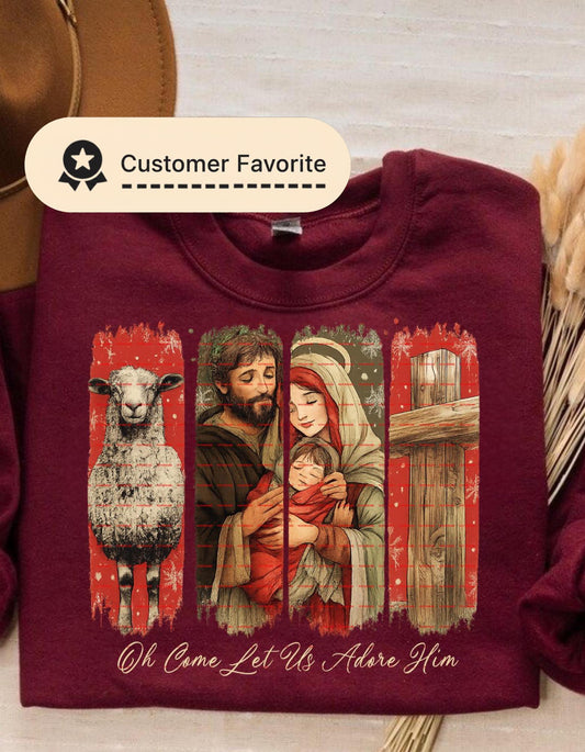 Jesus Png, Come Let Us Adore Him Design,Nativity Scene PNG, Holy Png Family Clipart, Christian Sweatshirt Sublimation,Faith based Png