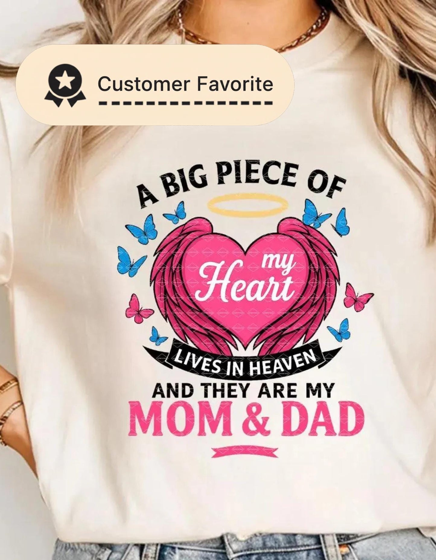 Memorial T-Shirt Design,A Big Piece of My Heart Lives in Heaven Mom & Dad Png, Heaven Mom Dad Shirt Sublimation design, RIP Mom and Dad Png