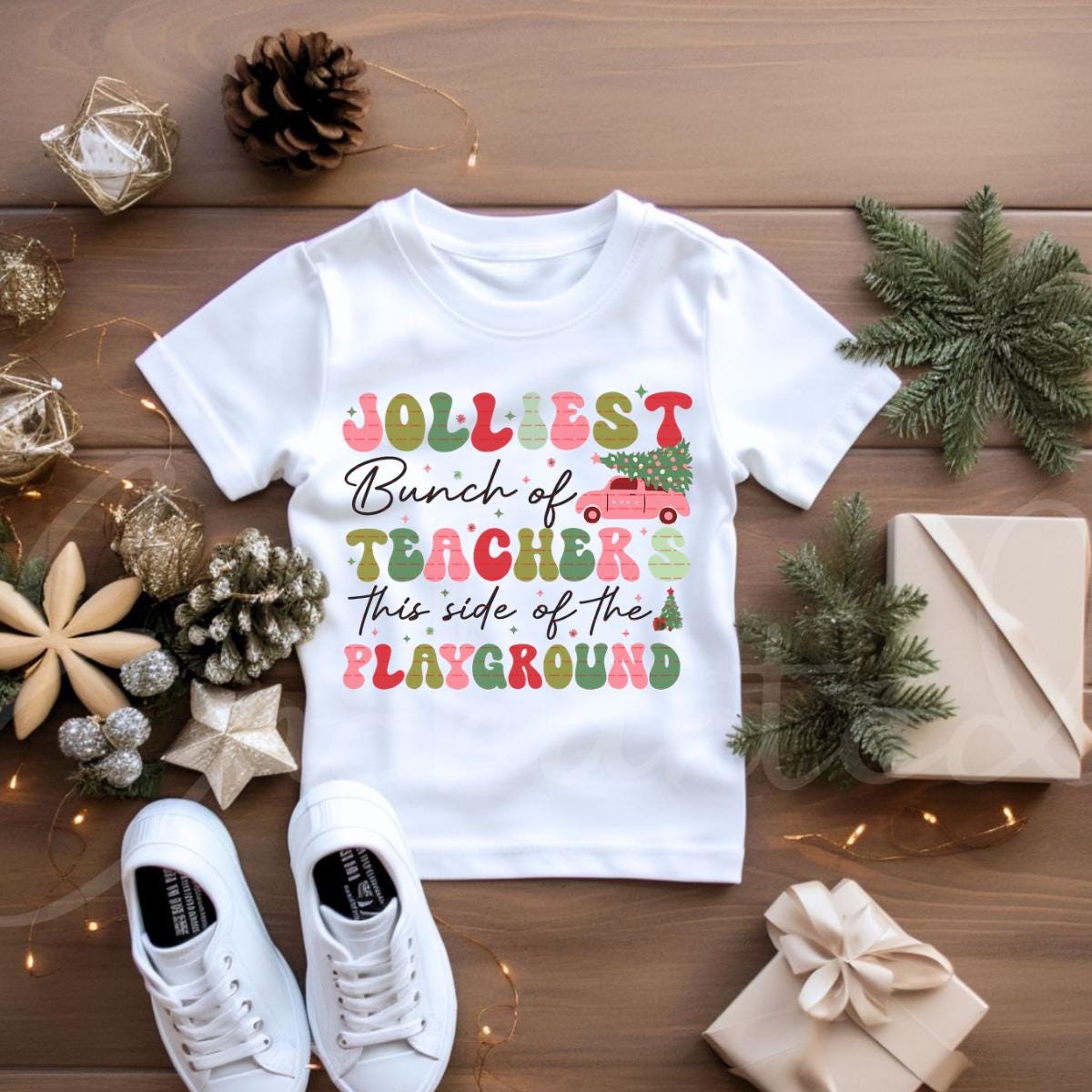 Jolliest Bunch of Teachers Christmas Shirt design, Funny Teacher Xmas Tee, Holiday Classroom Gift for Teacher, Festive School Shirt