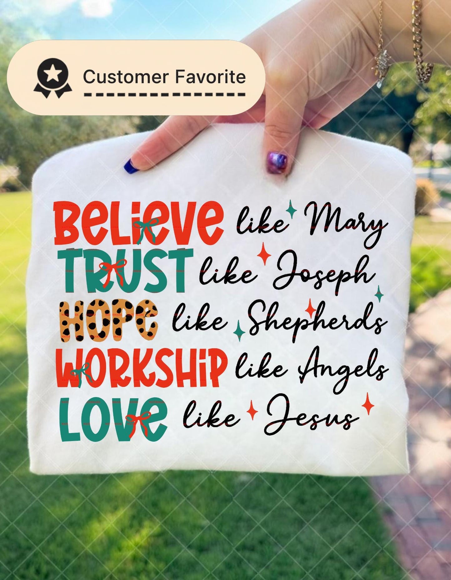 Jesus Png,Believe Trust Hope Worship Love Like Jesus Mary Joseph Shepherds Angels Christmas tee design, Faith Gift, Religious Holiday Tee