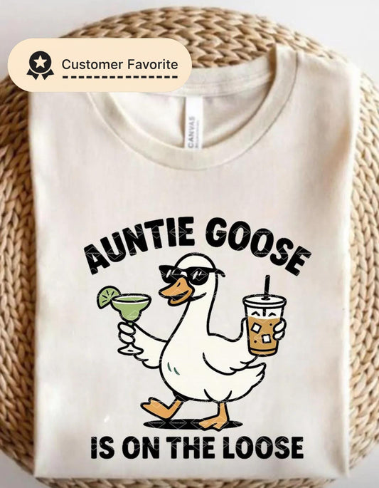 Auntie Goose PNG, Funny Auntie Goose Png, Cool Aunt Gift, Drinking Goose Summer Party Shirt for Aunt, Iced Coffee Lover