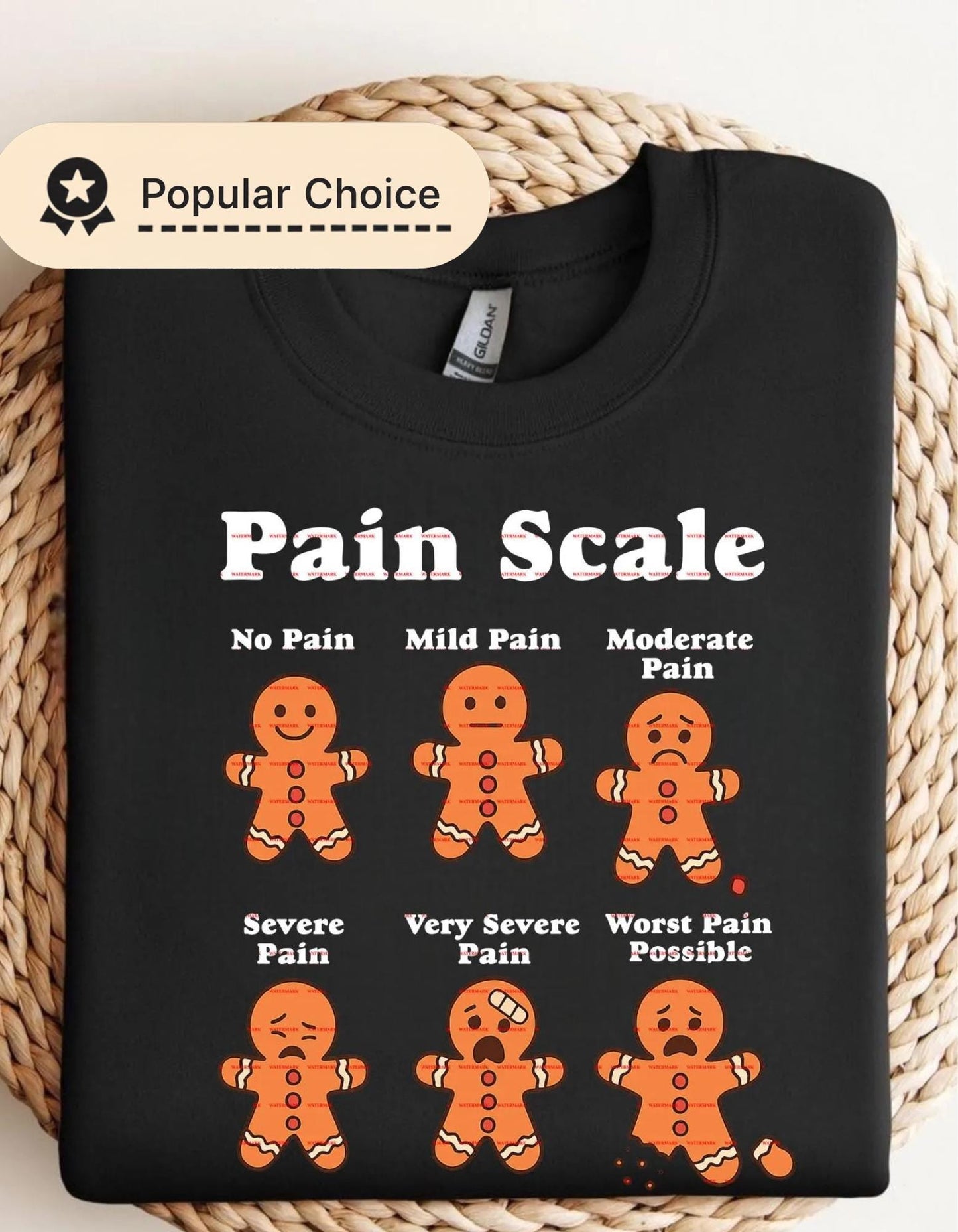 Funny Gingerbread Man Pain Scale Shirt design, Holiday Injury Humor Tee, Christmas Baking Pun Sweatshirt, Festive Cookie Lover Gift Idea