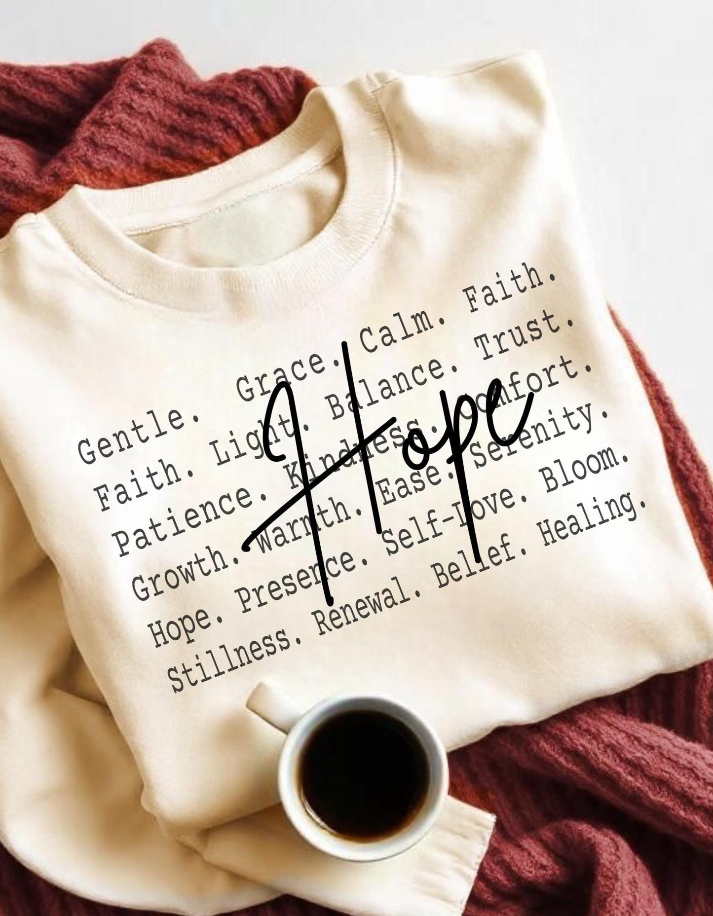 Hope Aesthetic Text Shirt Png file, Calm Healing Words Tee design, Gentle Faith Motivation Quote Design, Peaceful Mindset Minimal Shirt file
