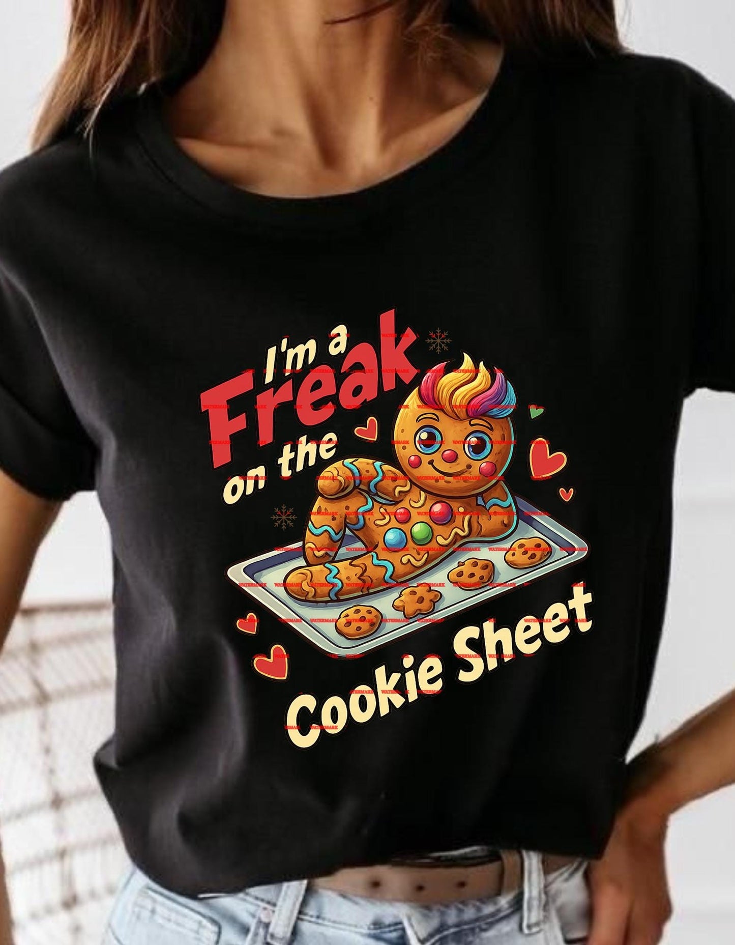 Funny Gingerbread Christmas Shirt design, I’m a Freak on the Cookie Sheet Holiday Baking Humor Tee Cute Gingerbread Man Cookie Lover Gift