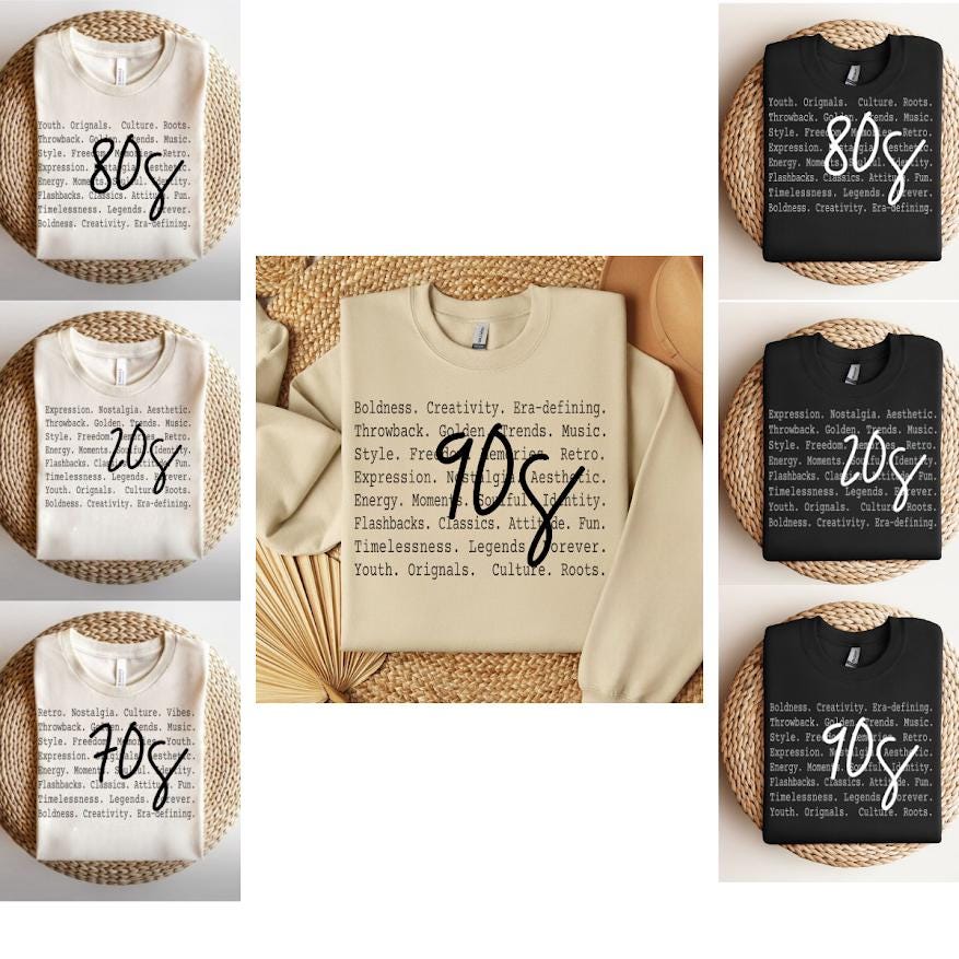 Retro 70s 80s 90s Sweatshirt Png Bundle, Vintage birthday Shirt, Birth year, 30th 40th 50th birthday png