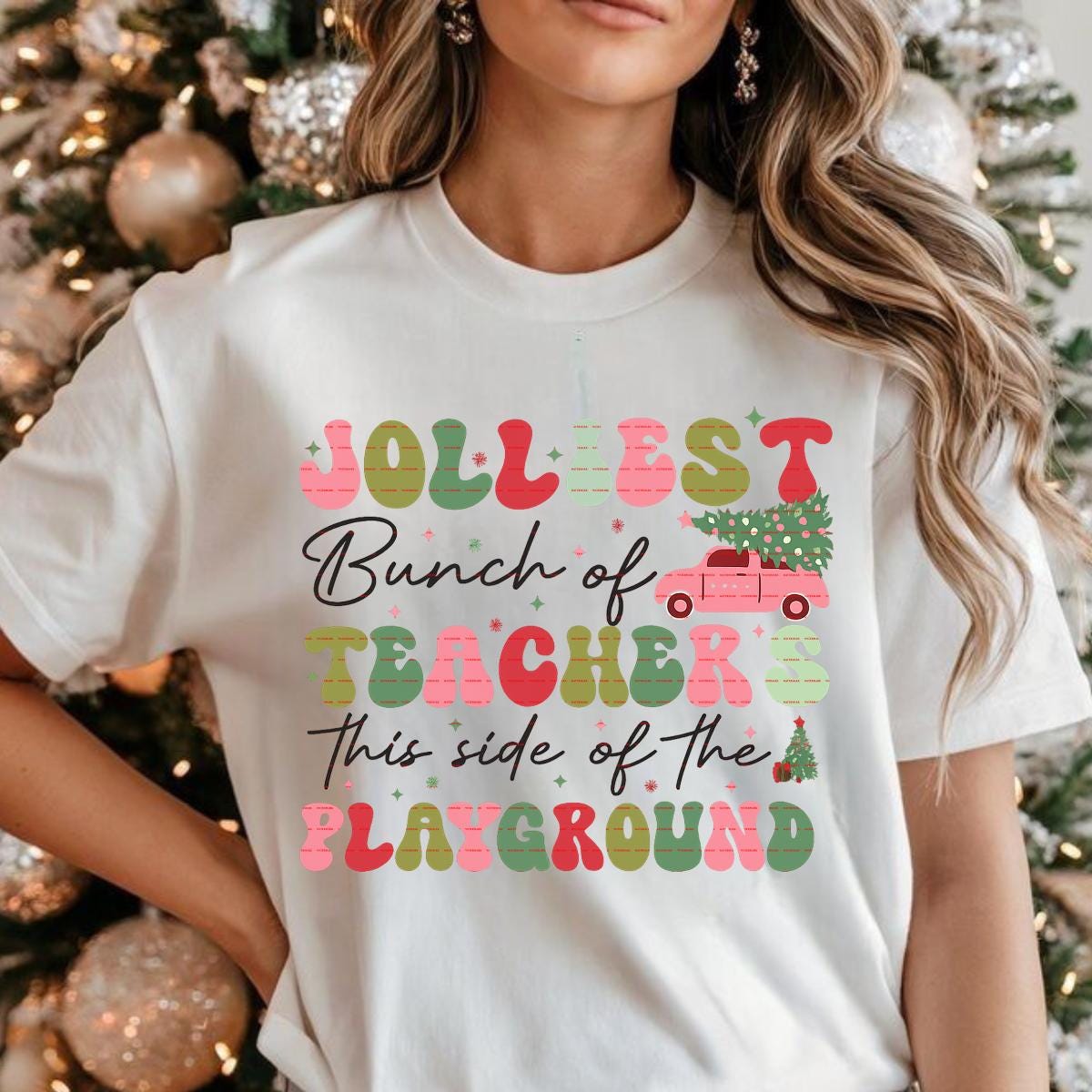 Jolliest Bunch of Teachers Christmas Shirt design, Funny Teacher Xmas Tee, Holiday Classroom Gift for Teacher, Festive School Shirt