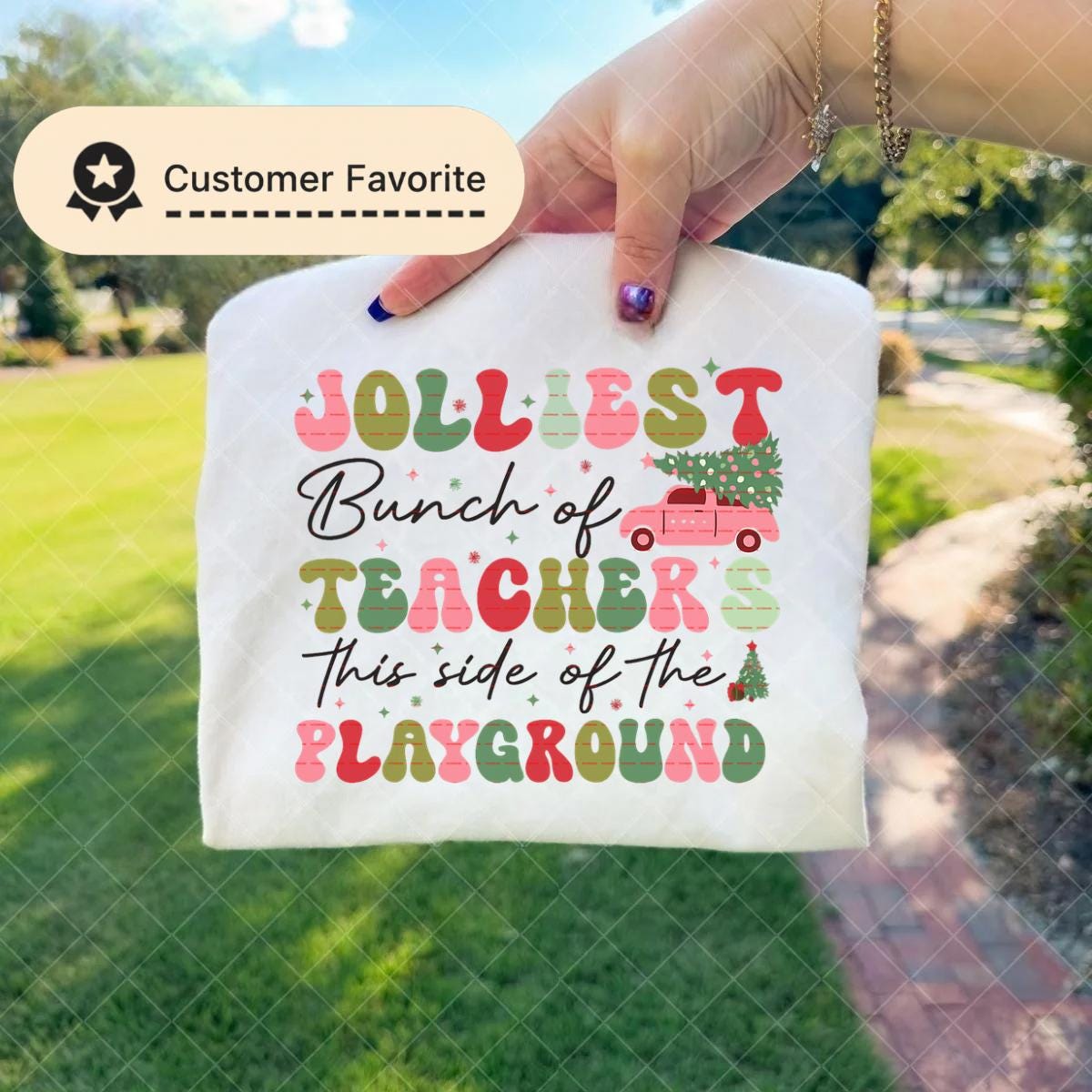 Jolliest Bunch of Teachers Christmas Shirt design, Funny Teacher Xmas Tee, Holiday Classroom Gift for Teacher, Festive School Shirt
