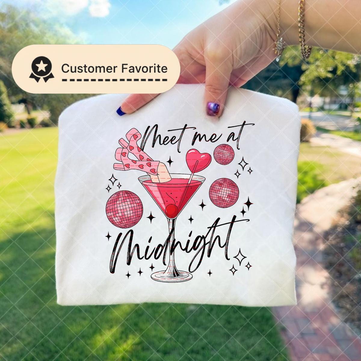 Meet Me at Midnight PNG, New Year Cocktail Sublimation, Pink Martini Drink Png, Midnight Kiss Shirt Design, Glitter NYE Party PNG for Shirts