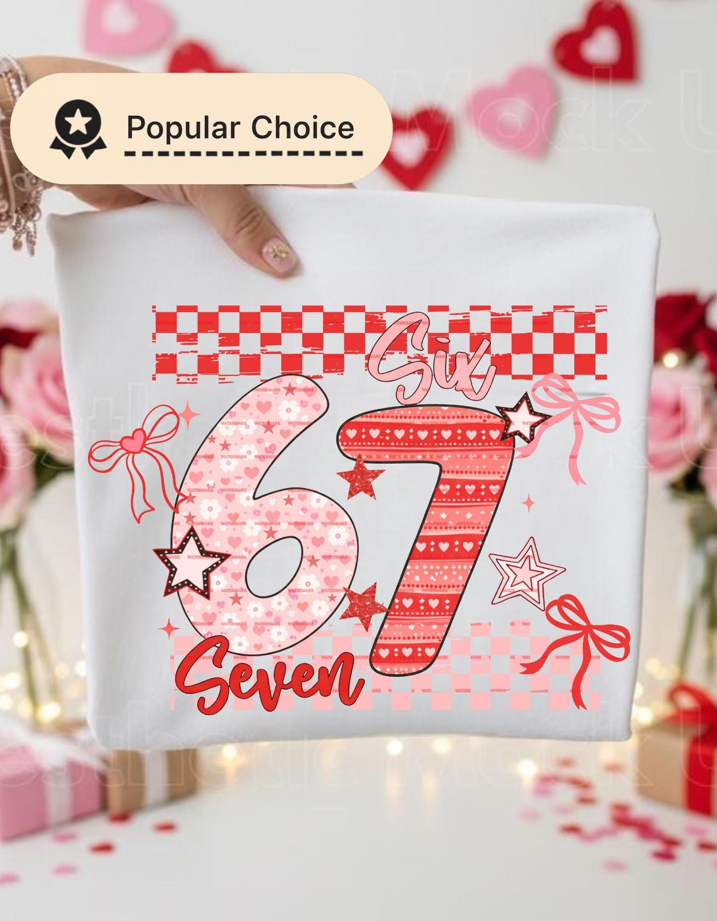 Coquette Valentine 67 PNG, Six Seven Number Design, Pink Red Hearts Bow Clipart, Valentine Sublimation, Trendy Aesthetic PNG for valentine