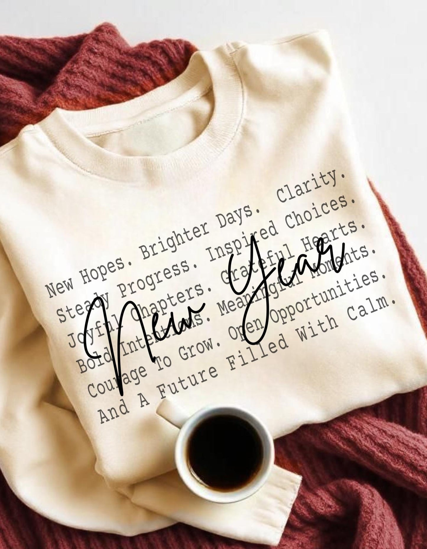 New Year Aesthetic Text Shirt Png file, Fresh Start Positive Words Tee, New Beginnings Motivation Design, Inspirational Minimal Quote Shirt